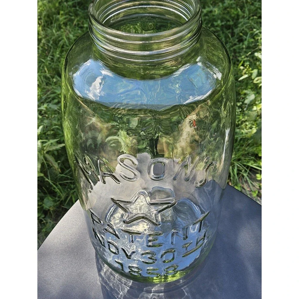 GIANT Vintage Mason Jar 18” Clear Patent Nov 30th 1858 Eagle 5 Gallon w/ Handle